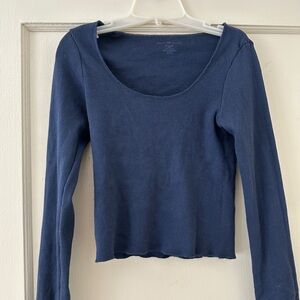 Brandy Melville Blue Long Sleeve Ribbed Top